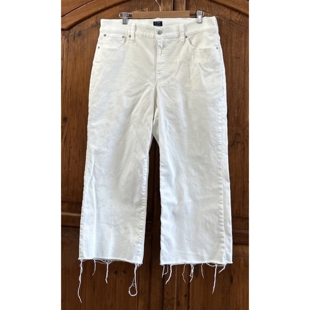 Women's J Crew Stretch Wide Leg Cropped Jeans Frayed Hems Sz‎ 34 P